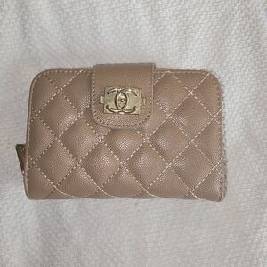CHNL Tan Quilted Wallet with Gold Accent